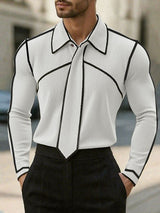 Men's Colorblock Texture Long Sleeve Shirt SKUL29721