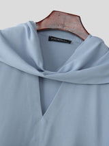 Men's Elegant Resort Draped Scarf Slit V Neck Dropped Shoulder Short Sleeve T-shirt SKUL60198