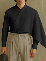 Men's Asymmetric Cape Patchwork Textured Long Sleeve Cardigan SKUL26116