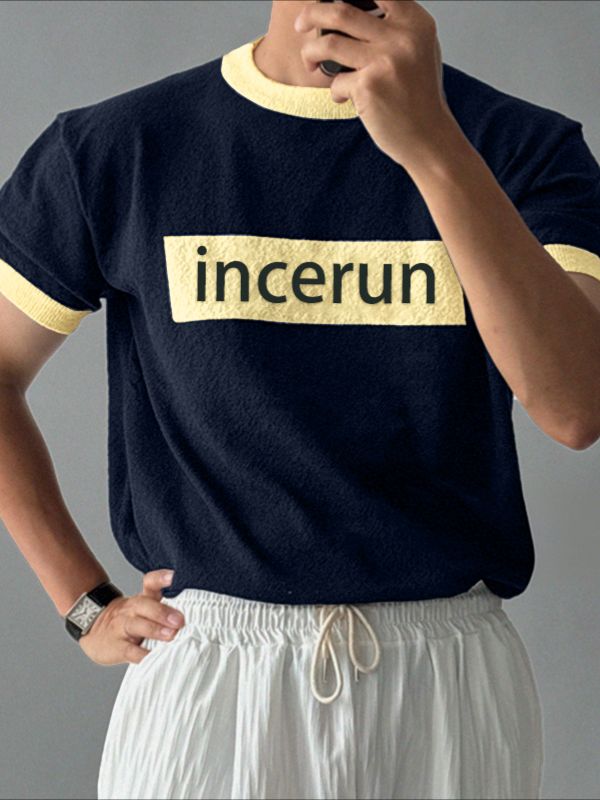 Men's Incerun Print Contrast Color Short Sleeve T-shirt SKUL47770