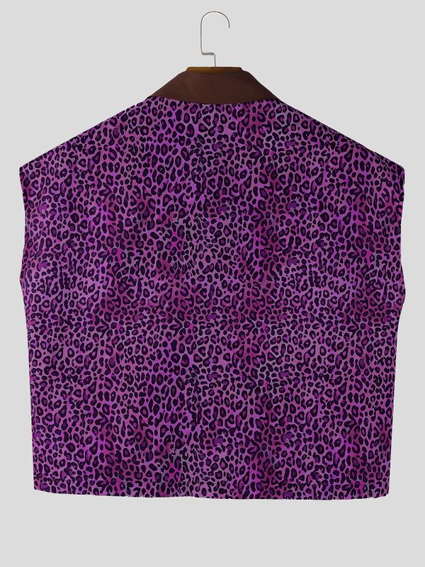 Men's Leopard Print Cropped Sleeveless Shirt SKUL56147
