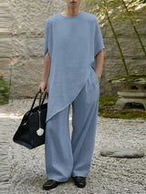 Men's Avant-Garde Zen Minimalist Wrap-Style Slanted Hem Two Pieces Outfit SKUL63840