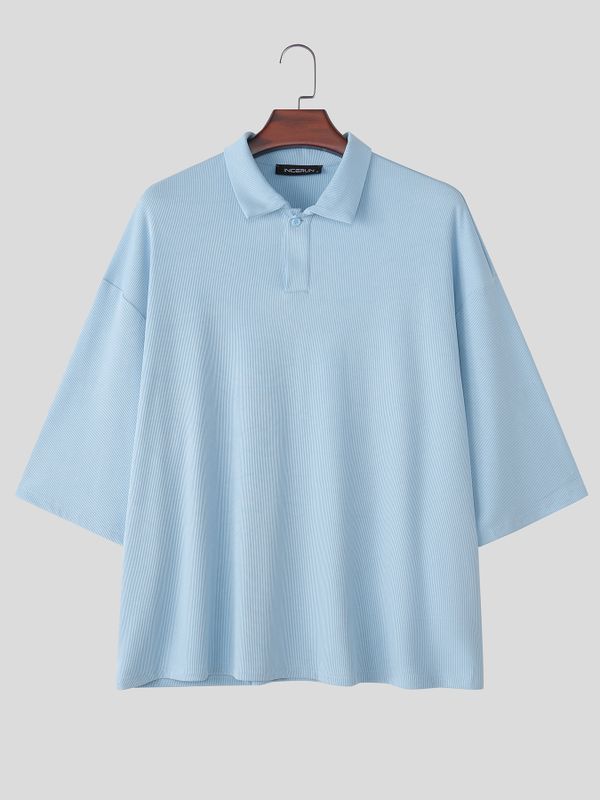 Men's Avant-Garde High-Street Deep V-Neck Ribbed Knit Polo Shirt SKUL74629