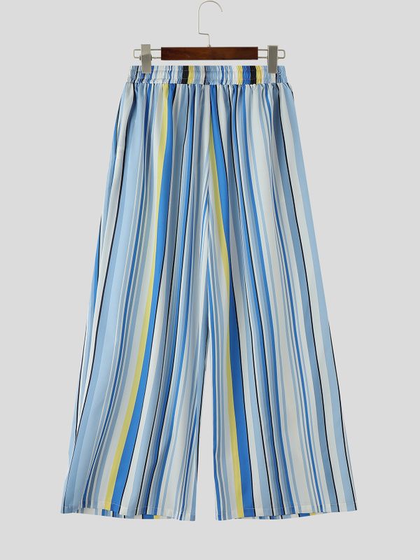 Men's Vibrant Summer Palette Rainbow Vertical Stripe Pleated Balloon Wide Leg Pant SKUL70359