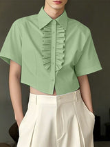 Men's Ruffle Cropped Short Sleeve Shirt SKUL55200