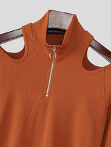 Men's Cut-Out Design Zipper Long Sleeve T-shirt SKUL46434