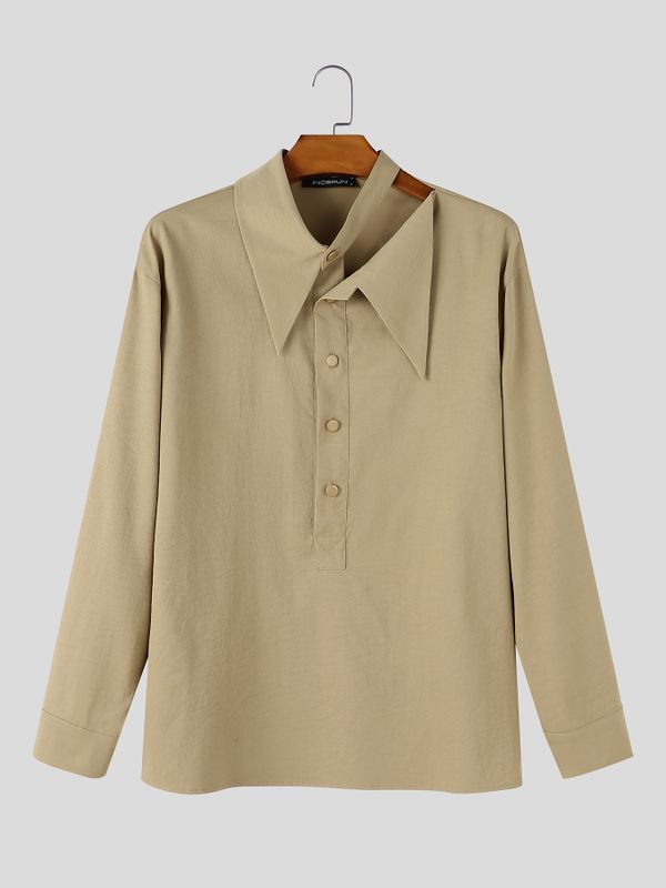 Men's Early Autumn Urban Casual Deconstructed Cutout Pullover Long Sleeve Cutout Collar Shirt SKUL80472