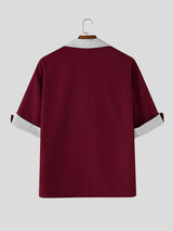 Men's Avant-Garde Contrast Stripe Oversized Notched Lapel Short Sleeve Shirt SKUL60167