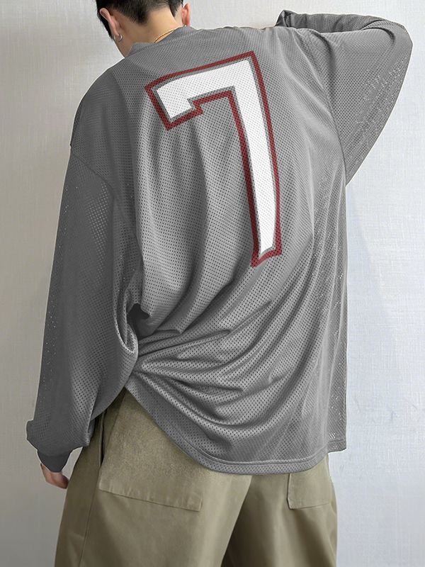 Men's Number 7 Print Mesh Long Sleeve T-Shirt SKUL35243