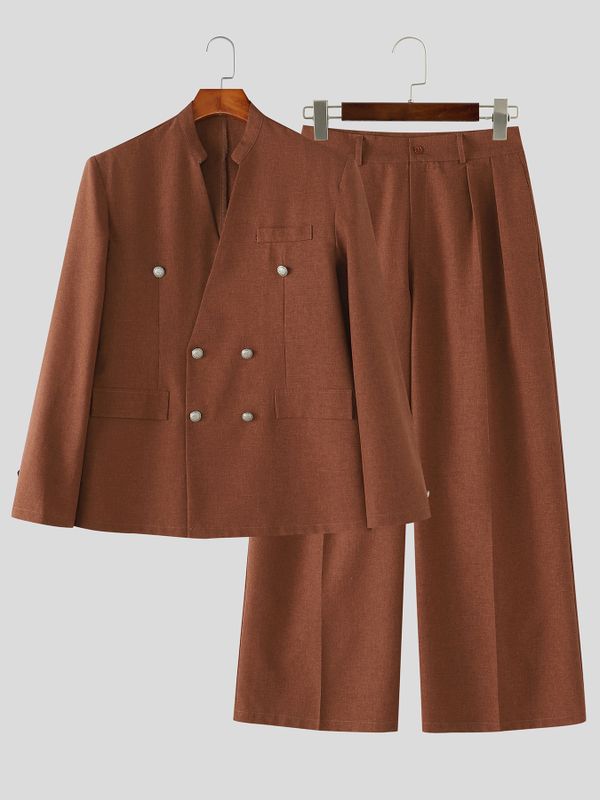 Men's Avant-Garde Collarless Double-Breasted Two Pieces Outfit SKUL76405
