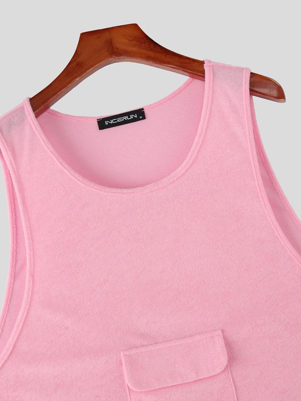 Men's Solid Color Faux Plush Two Pieces Outfit SKUL55365