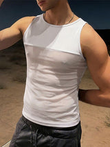 Men's Club Sexy Trend High Stretch Slim Fit Sheer Mesh Splicing Crew Neck Tank SKUL60134