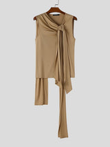 Men's Avant-Garde Deconstructed Asymmetric Draped Ribbon Tied Muscle Tank SKUL64902