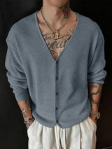 Men's Solid Color Sheer Casual Long Sleeve Cardigan SKUL39017