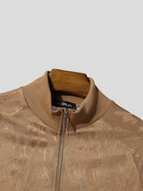Men's Quiet Luxury Jacquard Floral Metal Quarter Zip Short Sleeve Mock Neck T-shirt SKUL83509