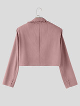 Men's Avant-Garde Cocktail Party Raw Fringe Trim Double Breasted Long Sleeve Cropped Blazer SKUL78334