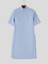 Men's Solid Color Button Placket Half Sleeve Shirt SKUL56318