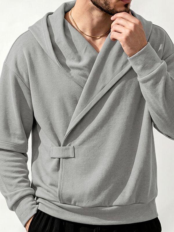 Men's Avant-Garde Casual Crossover Wrap Waist Tab Layered Sleeve Long Sleeve Sweatshirt SKUL83437