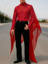 Men's Deconstructed Sheer Mesh Patchwork Long Sleeve T-Shirt SKUL37667