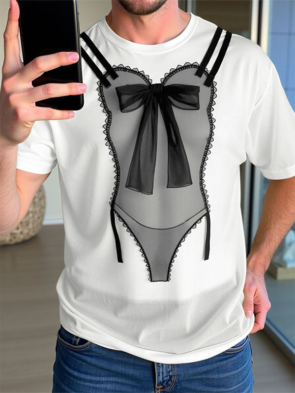 Mens Lace patchwork Semi Sheer Short Sleeve T-Shirt SKUL13757