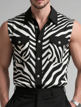 Men's Zebra Print Colorblock Sleeveless Shirt SKUL18928