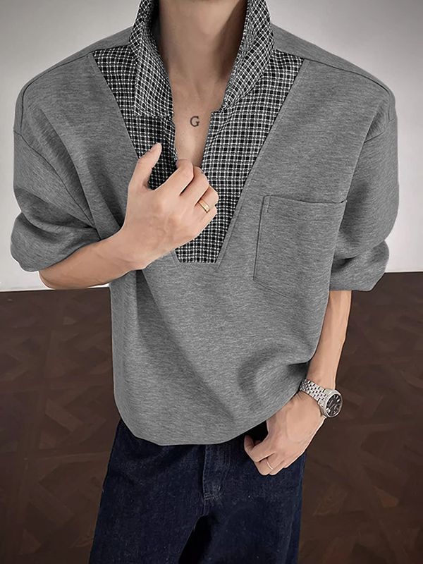 Men's Faux Two-Piece Plaid Long Sleeve Sweatshirt SKUL35129