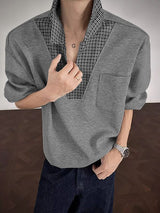 Men's Faux Two-Piece Plaid Long Sleeve Sweatshirt SKUL35129