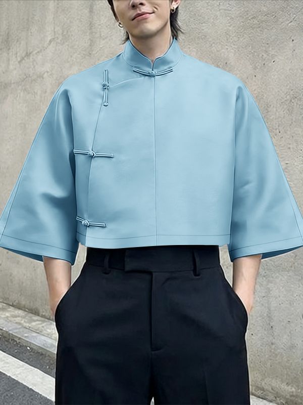 Men's Solid Color Frog Button Shirt SKUL56290