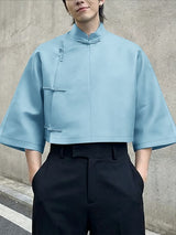 Men's Solid Color Frog Button Shirt SKUL56290