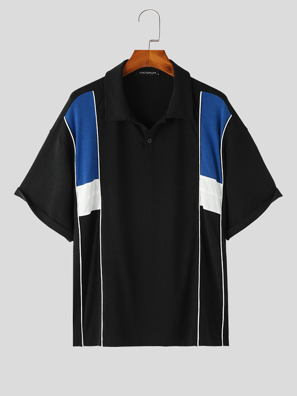 Mens Color Block Piped Patchwork Golf Shirt SKUK15533
