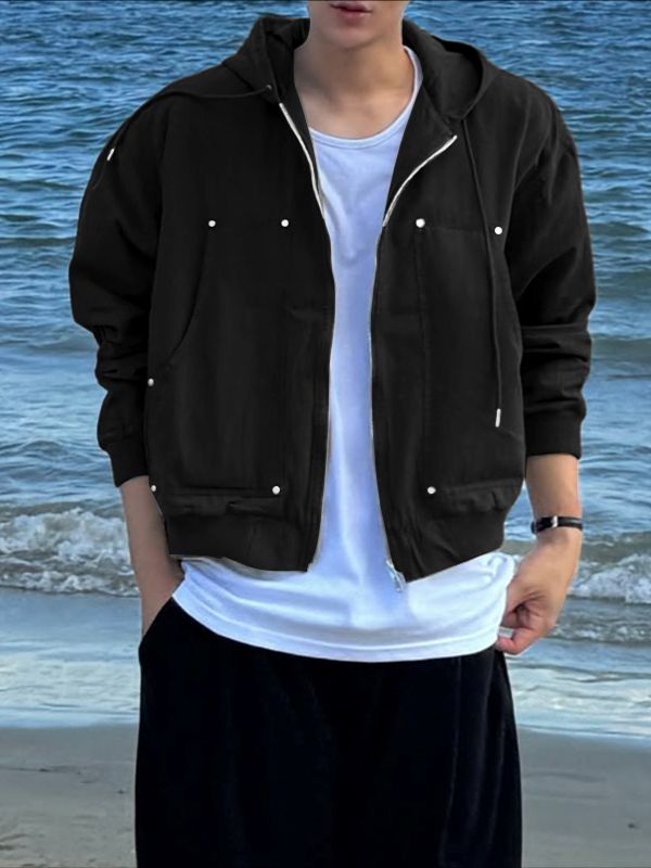 Men's Deconstructed Cropped Zip Long Sleeve Hoodie SKUL40098