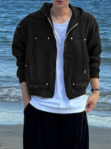 Men's Deconstructed Cropped Zip Long Sleeve Hoodie SKUL40098