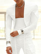 Men's Solid Color Padded Shoulder Cropped Long Sleeve Jacket SKUL41419