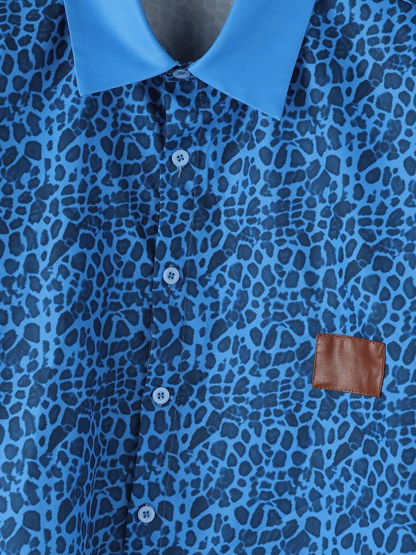 Men's Leopard Print Cropped Short Sleeve Shirt SKUL57156