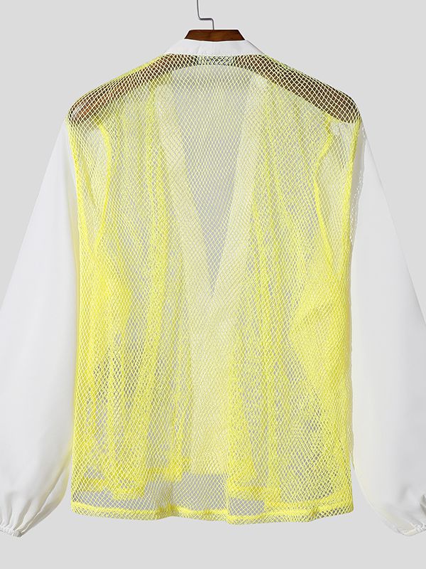 Men's Sheer Mesh Contrast Color Long Sleeve Shirt SKUL46095