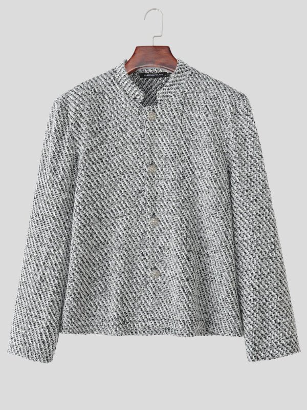 Men's Solid Color Textured Stand Collar Long Sleeve Jacket SKUL29777