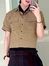 Men's Double Pocket Plaid Short Sleeve Shirt SKUL23480