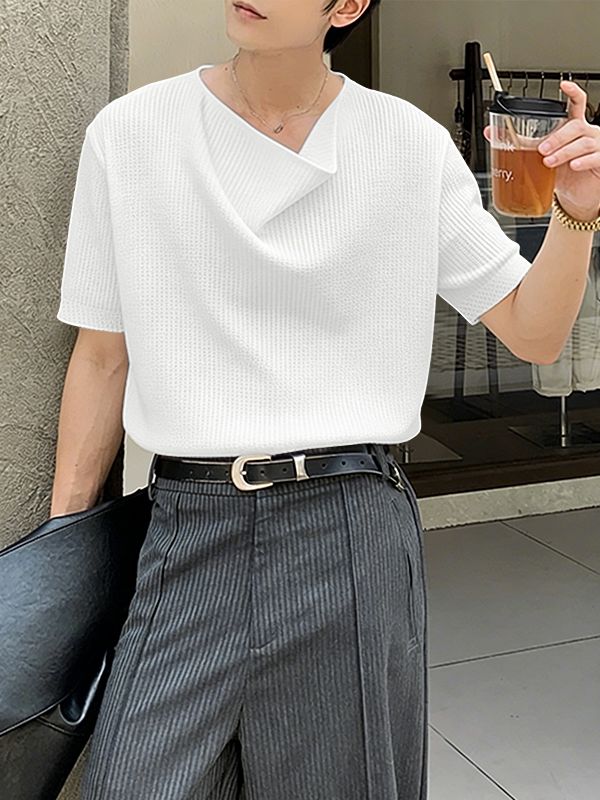 Men's Solid Color Textured Short Sleeve T-shirt SKUL55441