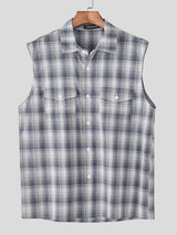 Mens Plaid Gradient Casual Sleeveless Shirt SKUL17804