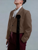 Men's 3D Floral Embellished Cropped Long Sleeve Blazer SKUL45389