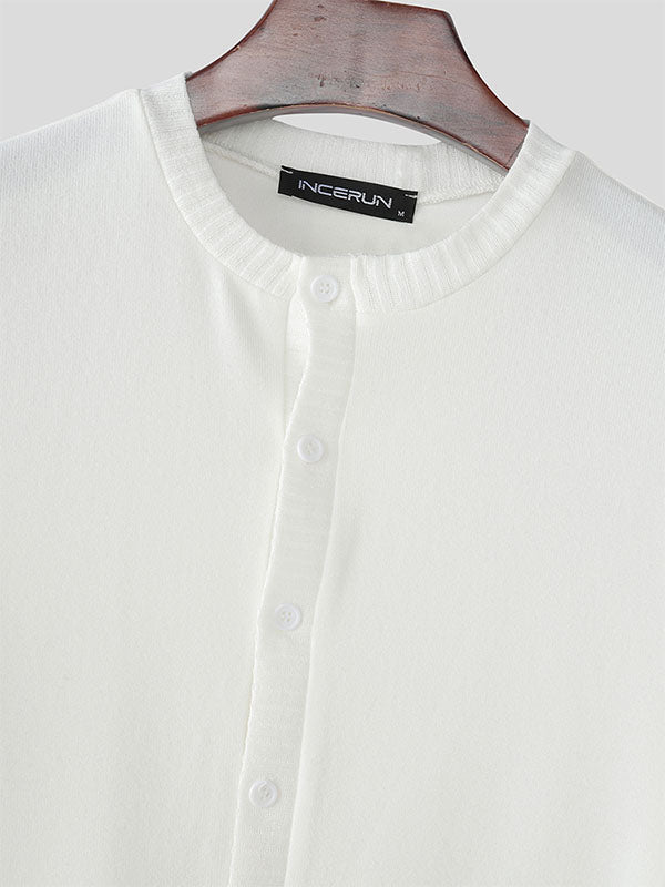 Men's Solid Color Knit Short Sleeve Shirt SKUL22811