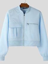 Men's Solid Color Pocket Zipper Cropped Jacket SKUL45377