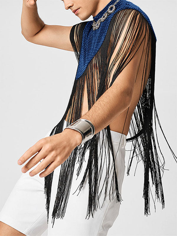 Men's Tassel Patchwork Cropped Cloak SKUL22782