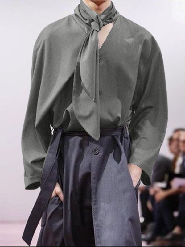 Men's Deconstructed Tie Long Sleeve Shirt SKUL32846