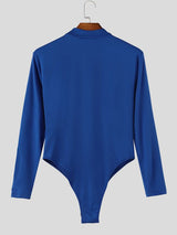 Men's Sexy Retro Stage Performance Military Pleated Double Breasted Button High Cut Long Sleeve Mock Neck Bodysuit SKUL83125