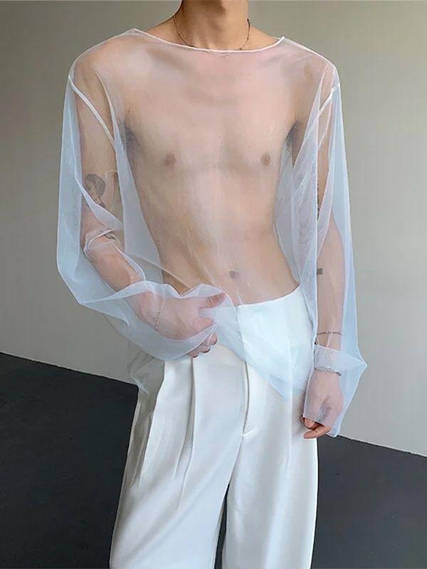 Men's Sheer Mesh Loose Long Sleeve T-Shirt SKUL29790