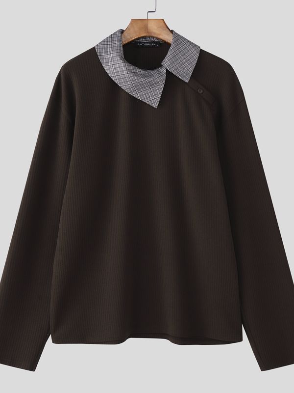 Men's Asymmetric Placket Versatile Long Sleeve Shirt SKUL40163