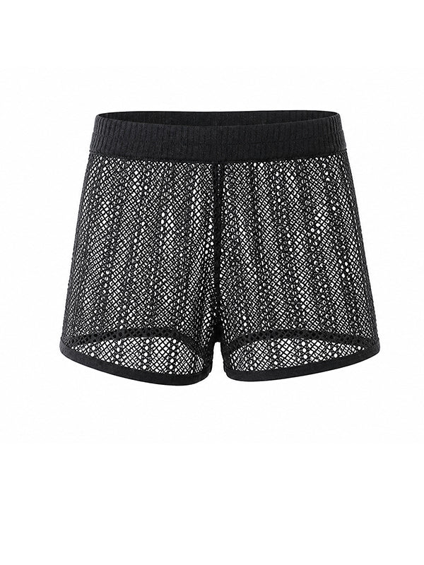 Men's Modern High-Street Sheer Open Mesh Honeycomb Fitted Short SKUL69694