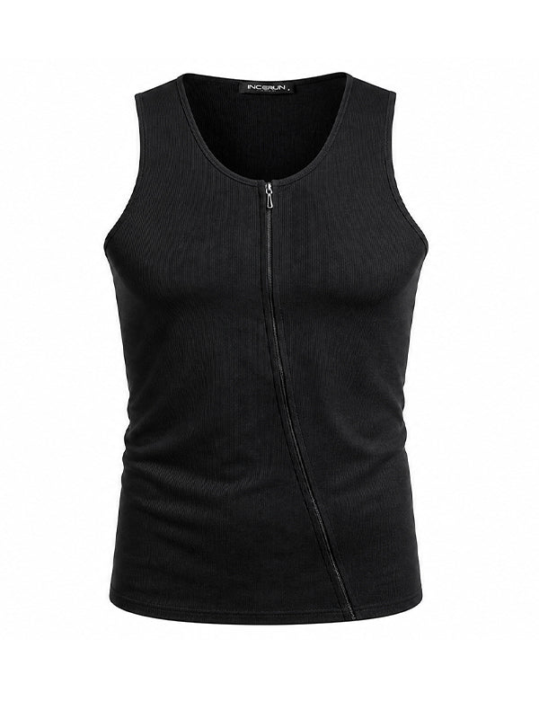 Mens Solid Color Asymmetrical Zip-Up Tank SKUL01332