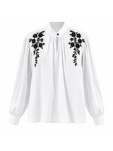 Men's Retro Contrast Floral Embroidery Keyhole Cutout Bishop Long Sleeve Stand Collar Shirt SKUL81112